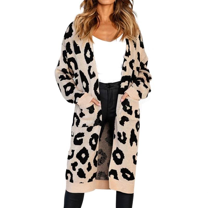 2021 Leopard Print Women Loose Cardigan Sweater