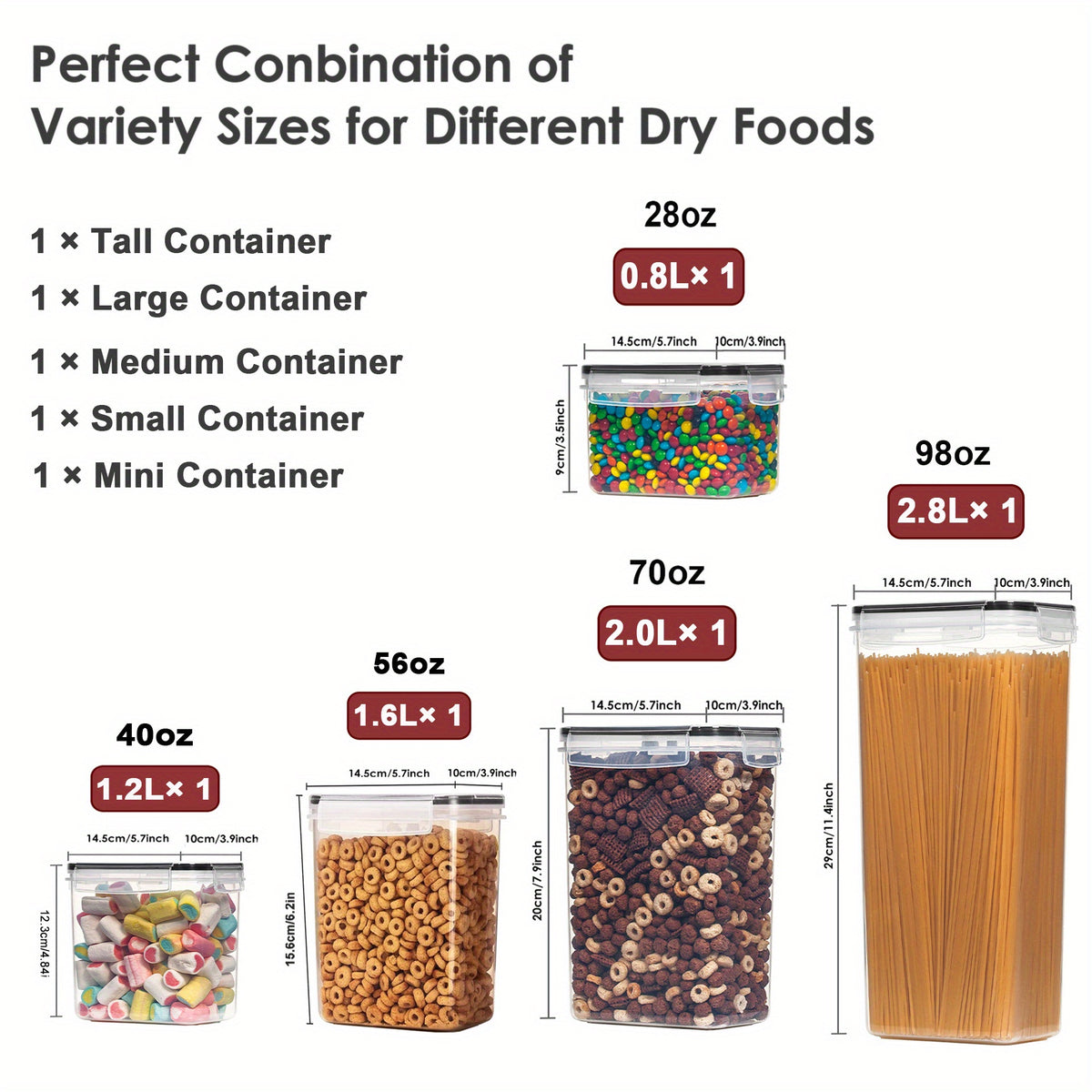 5pcs Airtight Food StoraContainers Set With Lids, BPA Plastic Dry Food Canisters For Kitchen Pantry Organization, Dishwasher Safe, With Labels