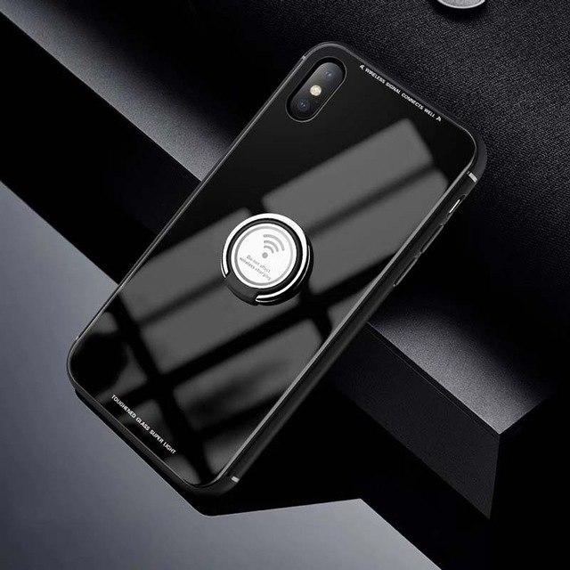 Luxury Tempered Glass Magnetic Ring Holder Case for iPhone