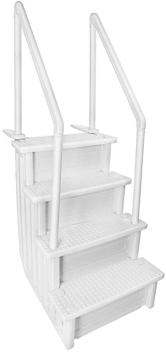Aqua Select Above Ground Anti-Slip Pool Steps to Deck | Safety Swimming Pool Ladder | Designed for Above Ground Swimming Pools | Holds Up to 350 Pounds | White