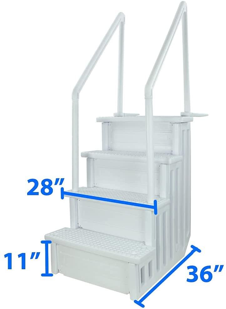 Aqua Select Above Ground Anti-Slip Pool Steps to Deck | Safety Swimming Pool Ladder | Designed for Above Ground Swimming Pools | Holds Up to 350 Pounds | White