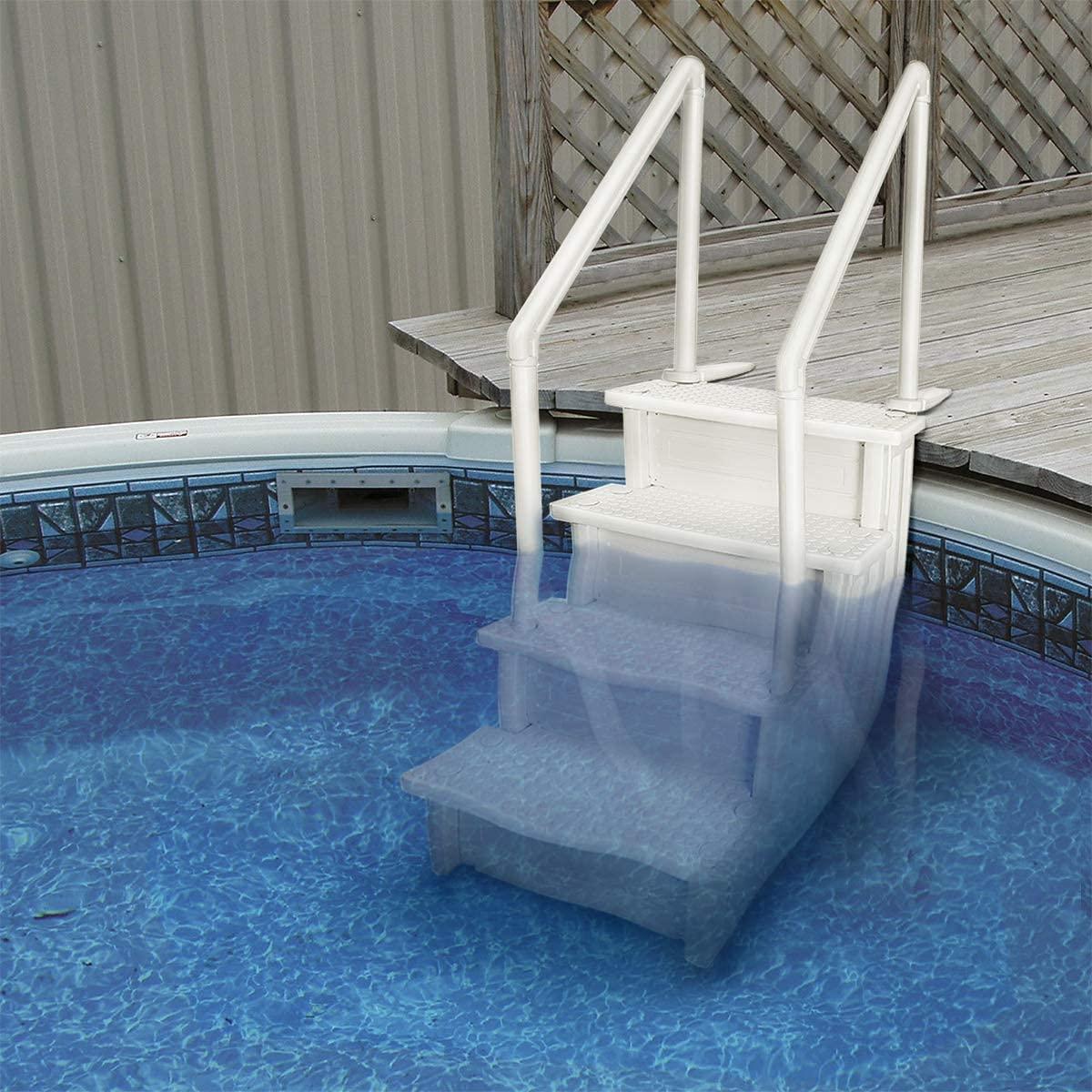 Aqua Select Above Ground Anti-Slip Pool Steps to Deck | Safety Swimming Pool Ladder | Designed for Above Ground Swimming Pools | Holds Up to 350 Pounds | White