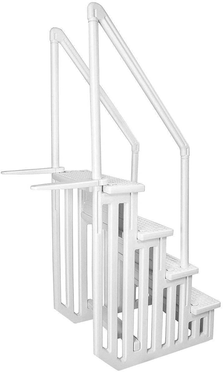 Aqua Select Above Ground Anti-Slip Pool Steps to Deck | Safety Swimming Pool Ladder | Designed for Above Ground Swimming Pools | Holds Up to 350 Pounds | White