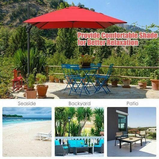 10x13ft Rectangular Cantilever Umbrella with 360 Rotation Function-Wine - Color