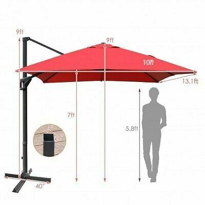 10x13ft Rectangular Cantilever Umbrella with 360 Rotation Function-Wine - Color