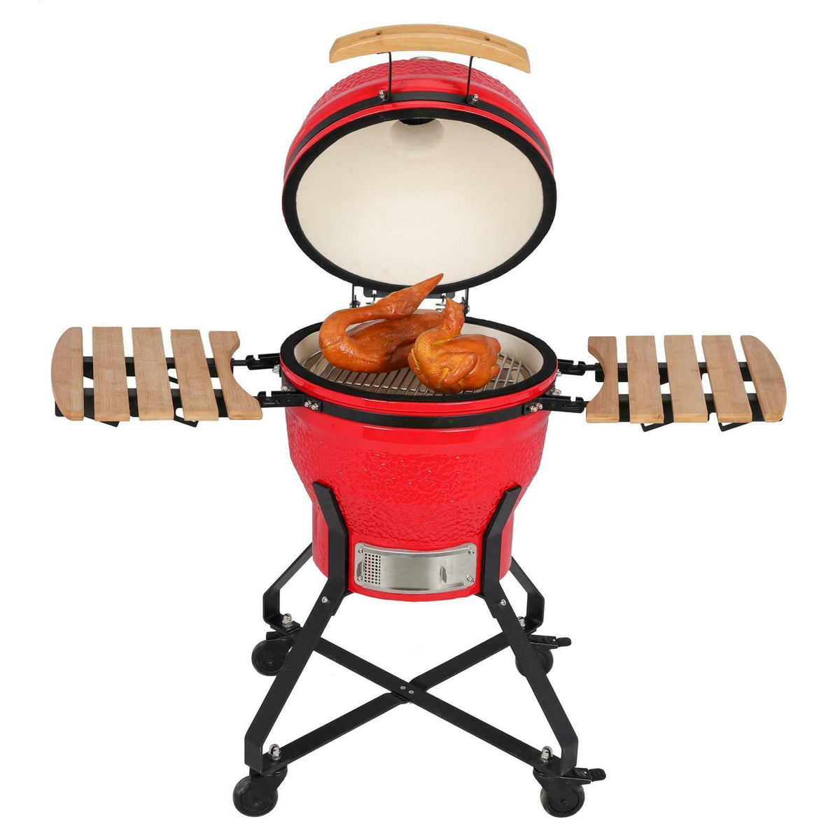 18" Kamado Grill Ceramic Charcoal Egg Grill Multifunctional Outdoor Smoker Grill