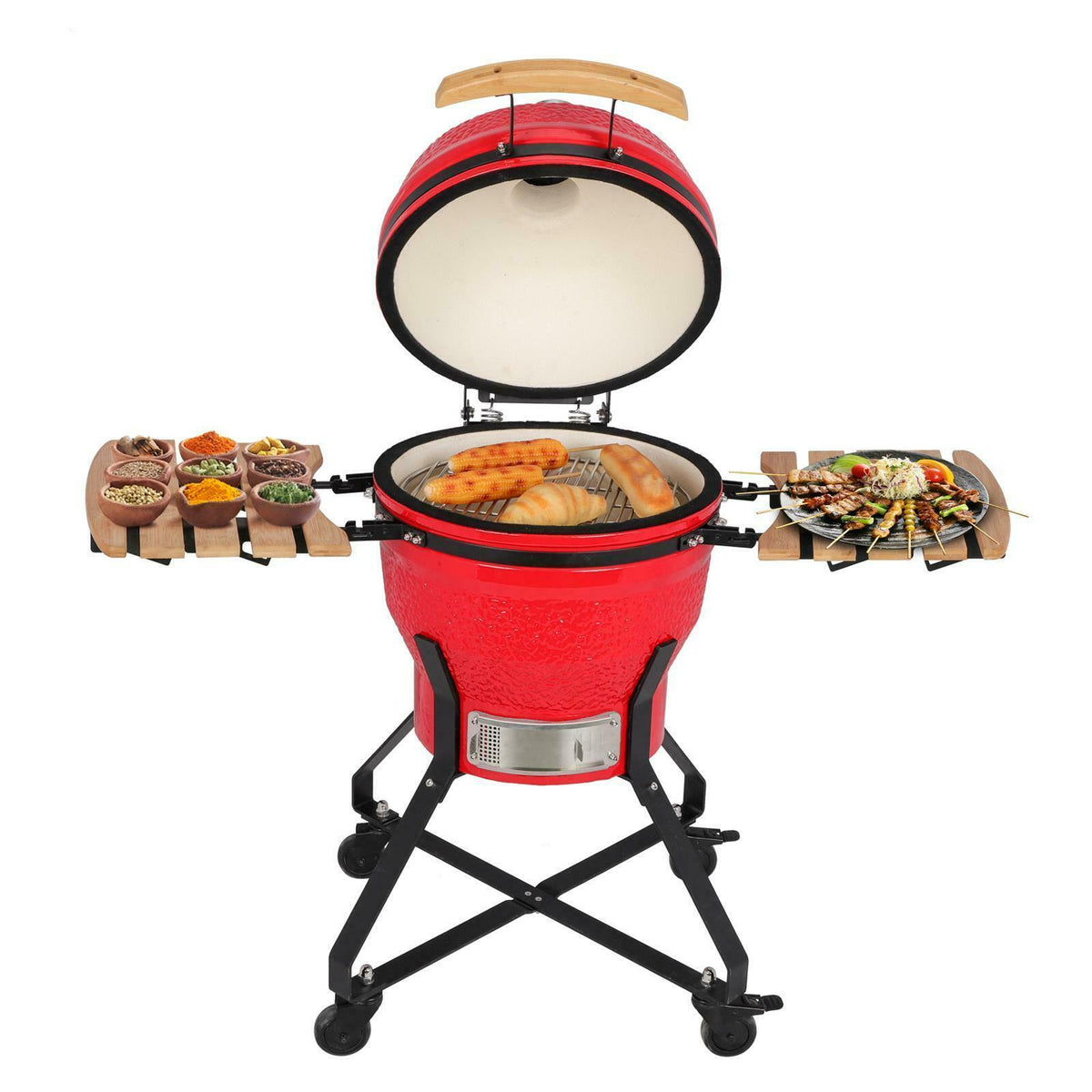 18" Kamado Grill Ceramic Charcoal Egg Grill Multifunctional Outdoor Smoker Grill