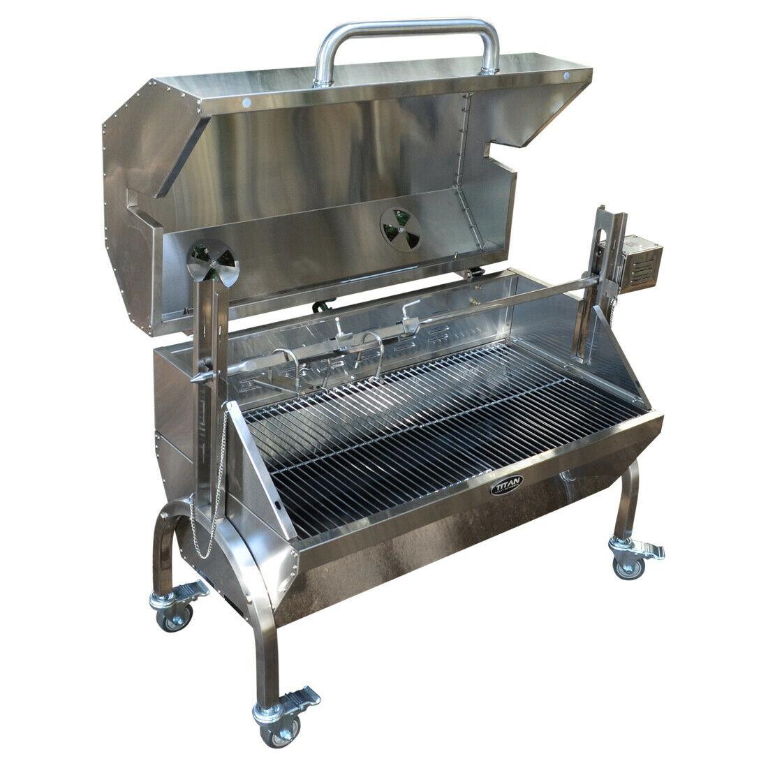 Titan Great Outdoors 35W Stainless Steel Rotisserie Grill Roaster Glass Hood