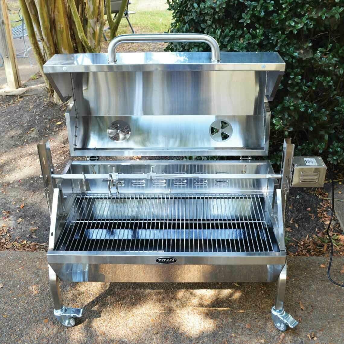 Titan Great Outdoors 35W Stainless Steel Rotisserie Grill Roaster Glass Hood