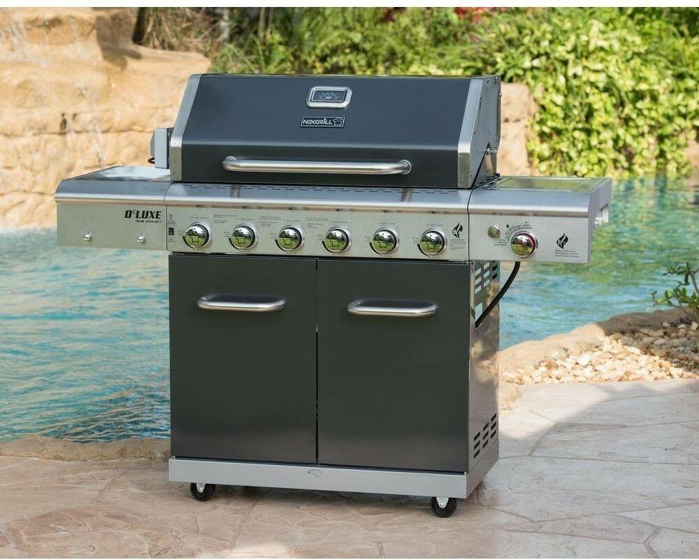 Propane Gas BBQ Barbecue Grill Side Sear 6-Burner Rotisserie Kit Nexgrill Deluxe
