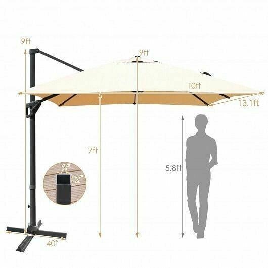 10x13ft Rectangular Cantilever Umbrella with 360 Rotation Function-Beige - Colo