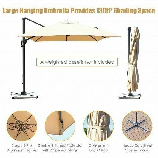 10x13ft Rectangular Cantilever Umbrella with 360 Rotation Function-Beige - Colo