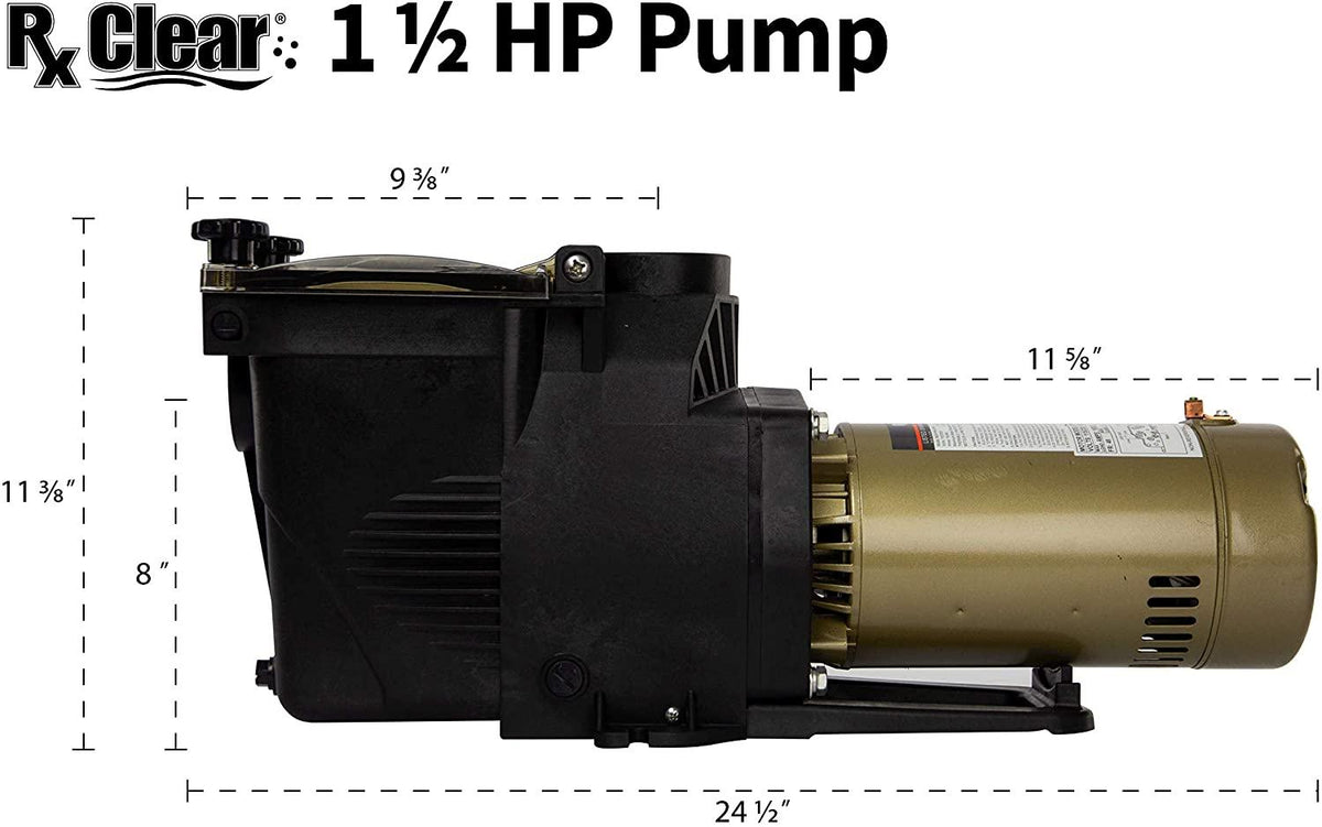 Rx Clear Ultimate Niagara 1 1/2 HP Pool Pump for Inground Swimming Pools | 56 Frame | 115/230 Volt | 12.5/6.2 Amps | Corrosion Proof | Large See-Through Strainer Cover