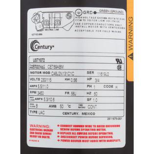 Mtr, Cent, .75Hp, 115/230V, 1-Sp, Sf1, 56Jfr