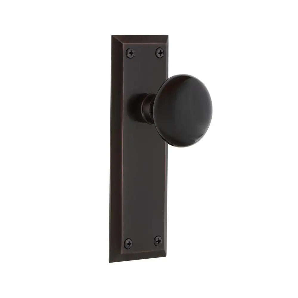 York Plate 2-3/8 in. Backset Timeless Bronze Privacy Bed/Bath Black Porcelain Door Knob
