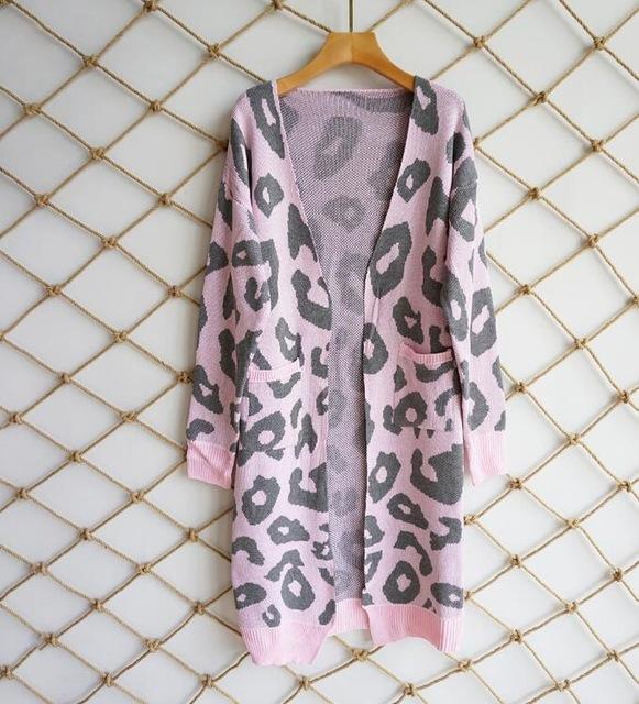 2021 Leopard Print Women Loose Cardigan Sweater