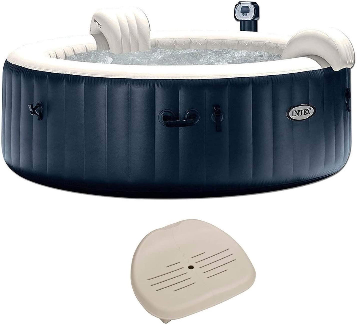 28409E PureSpa 6 Person Home Outdoor Inflatable Portable Heated Round Hot Tub Spa 85-inch x 28-inch with 170 Bubble Jets, Built in Heat Pump, and Non-Slip Seat Insert (2 Pack)