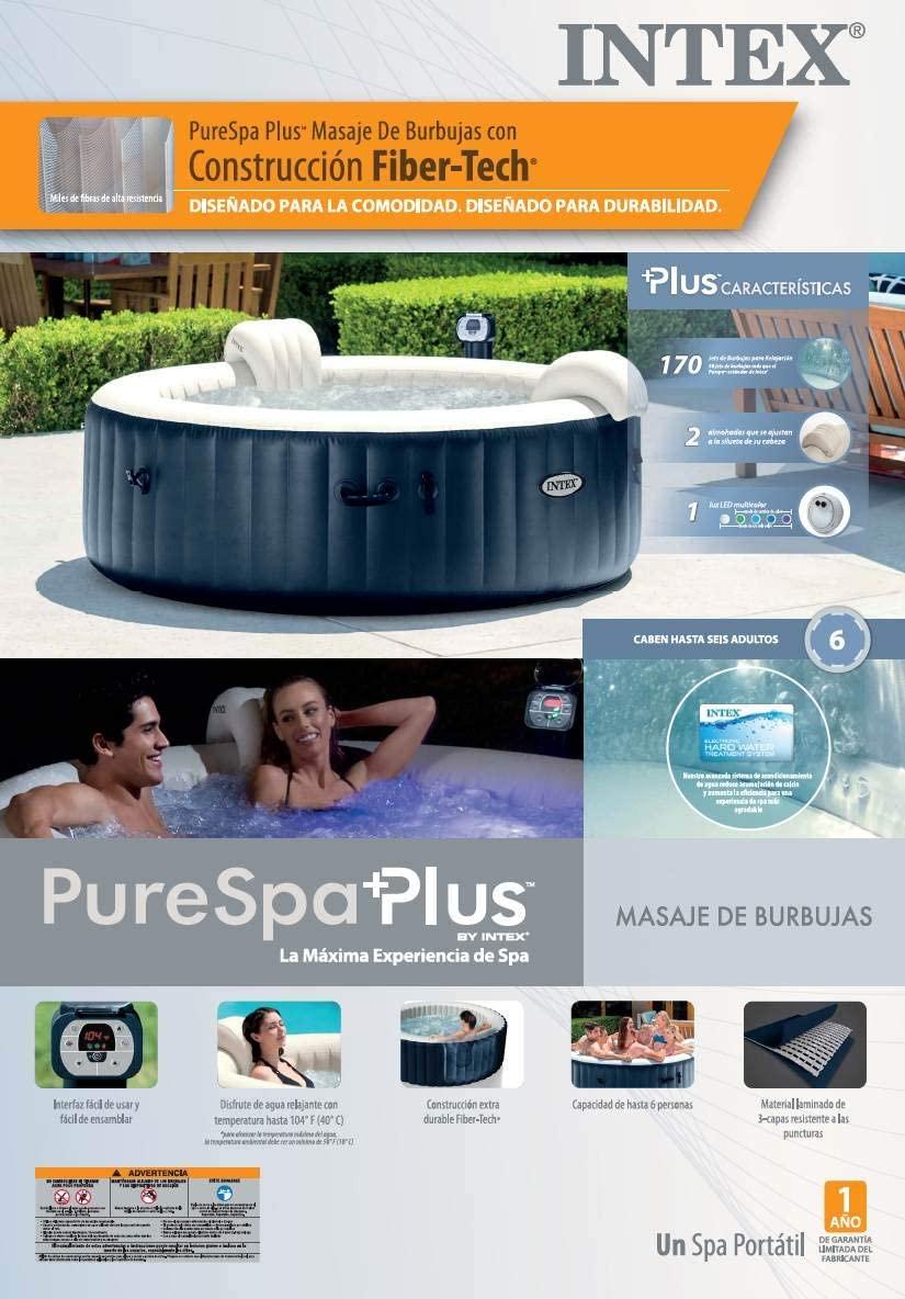 28409E PureSpa 6 Person Home Outdoor Inflatable Portable Heated Round Hot Tub Spa 85-inch x 28-inch with 170 Bubble Jets, Built in Heat Pump, and Non-Slip Seat Insert (2 Pack)