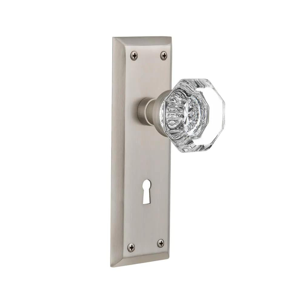 York Plate Interior Mortise Waldorf Door Knob in Satin Nickel