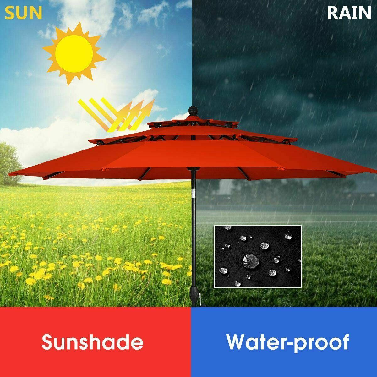 Red Modern 10ft 3 Tier Patio Umbrella Aluminum Sunshade Shelter Double Vented-