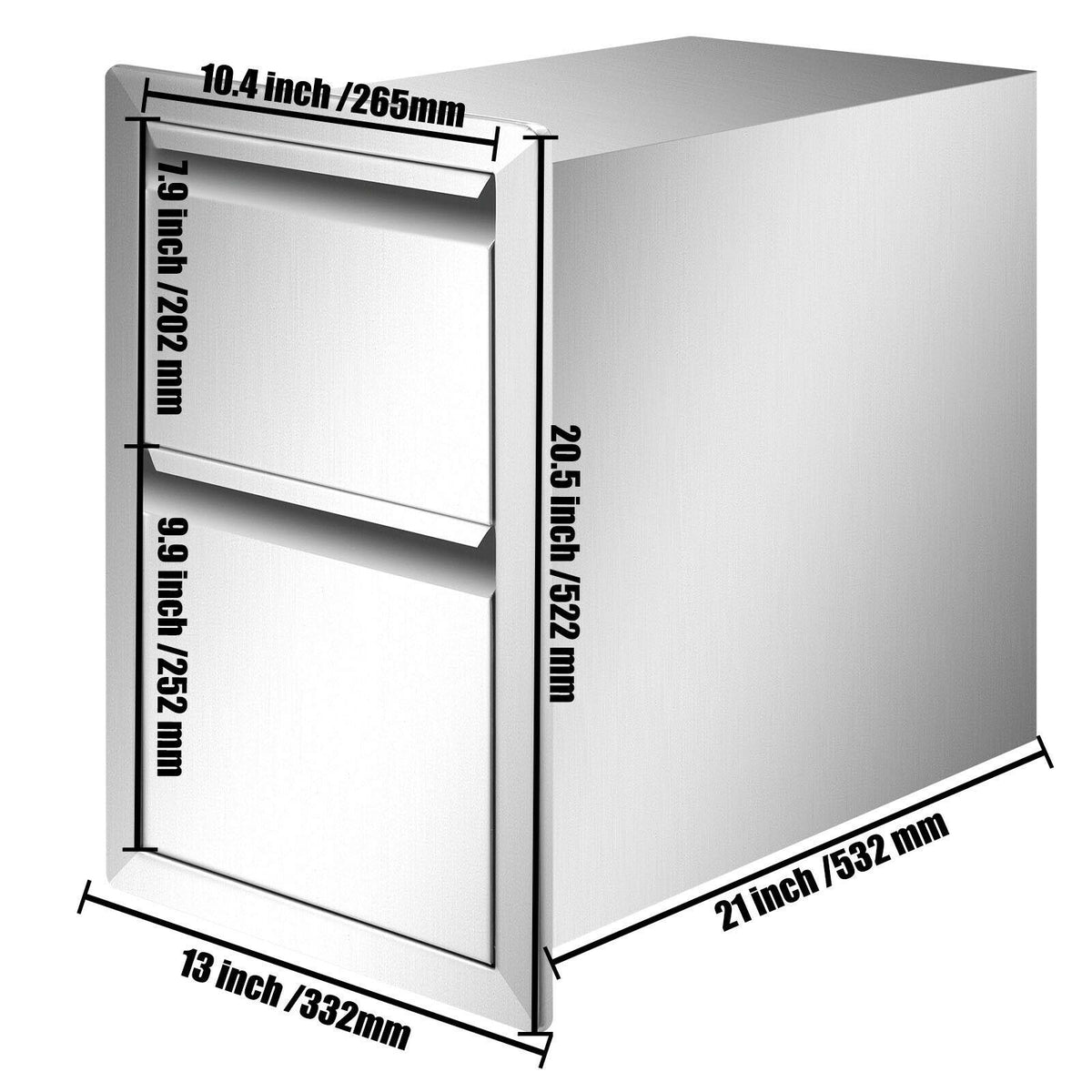 13"WX20.5"H BBQ Drawer Outdoor Kitchen Chest of Drawers Double Stainless Steel
