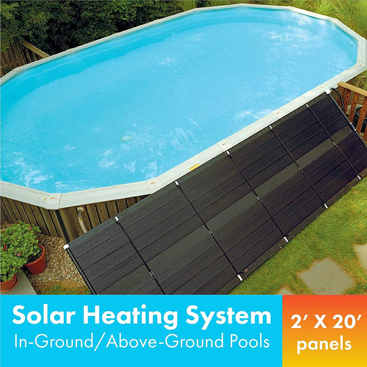 SunHeater Pool Heating System Two 2’ x 20’ Panels – Solar Heater for Inground and Aboveground Made of Durable Polypropylene, Raises Temperature, 6-10°F, S240U