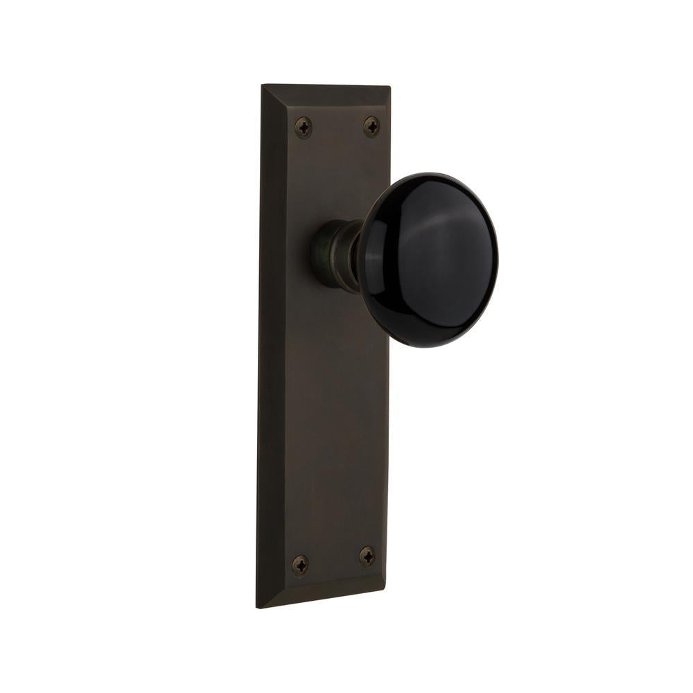 York Plate Double Dummy Black Porcelain Door Knob in Oil-Rubbed Bronze
