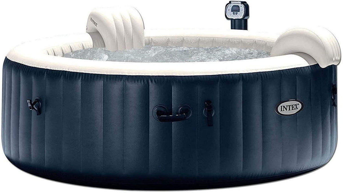 28409E PureSpa 6 Person Home Inflatable Portable Heated Round Hot Tub Spa 85-inch x 28-inch with 170 Bubble Jets and Built in Heat Pump, Blue