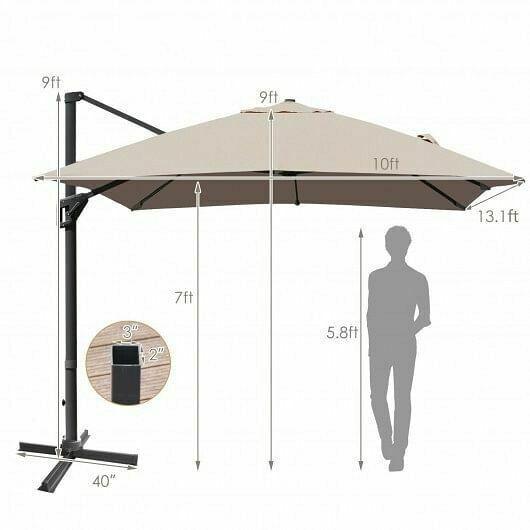10x13ft Rectangular Cantilever Umbrella with 360 Rotation Function-Coffee - Col