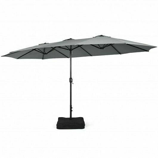15 Feet Double-Sided Twin Patio Umbrella with Crank and Base Coffee in Outdoor