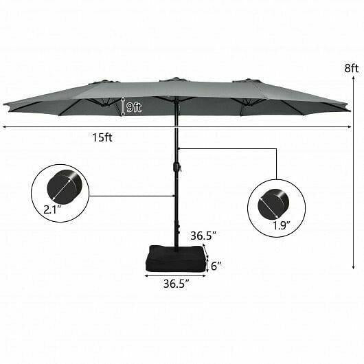 15 Feet Double-Sided Twin Patio Umbrella with Crank and Base Coffee in Outdoor