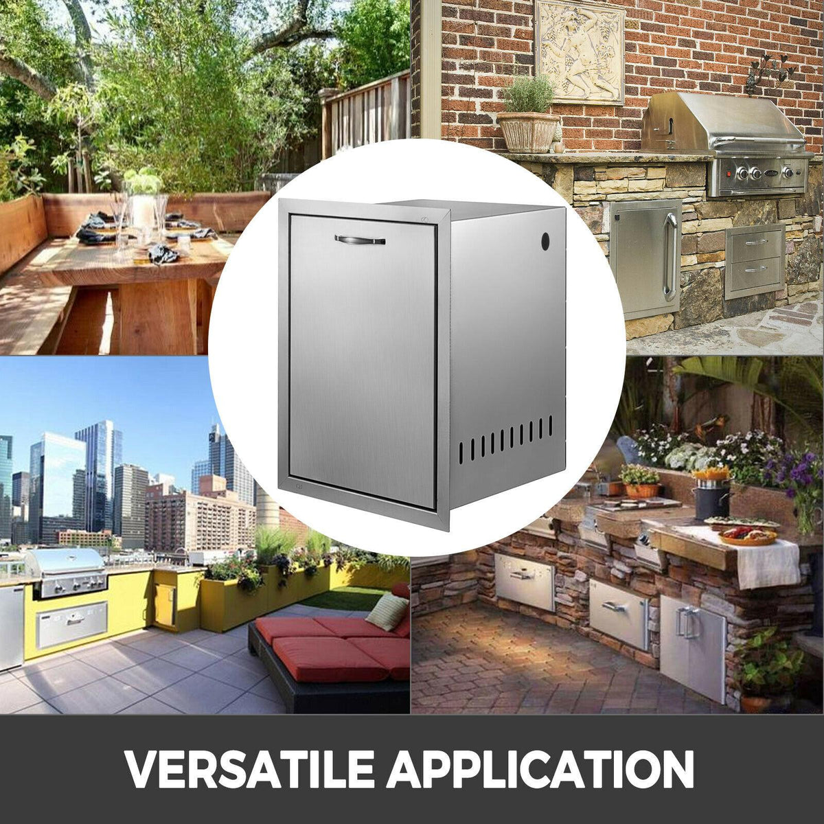 VEVOR BBQ Island Slide Out Trash Propane Storage Drawer Stainless Steel 16"x22"