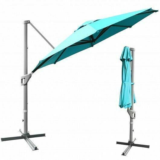 11ft Patio Offset Umbrella with 360 Rotation and Tilt System-Turquoise - Color: