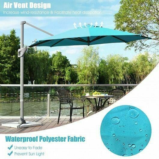 11ft Patio Offset Umbrella with 360 Rotation and Tilt System-Turquoise - Color: