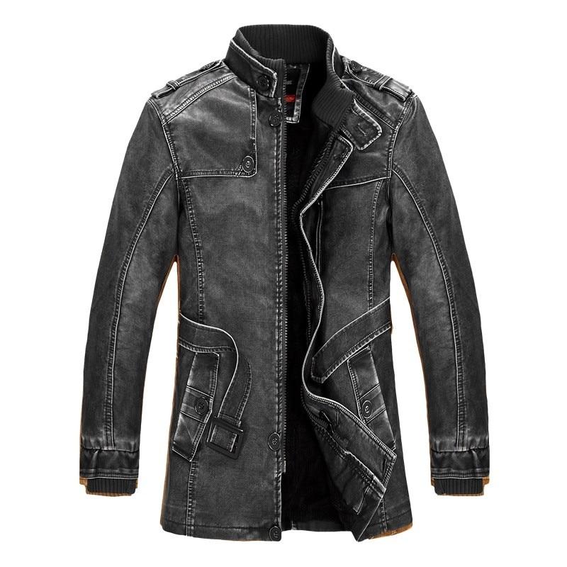 Men Faux Leather Warm Wool Fur Coat