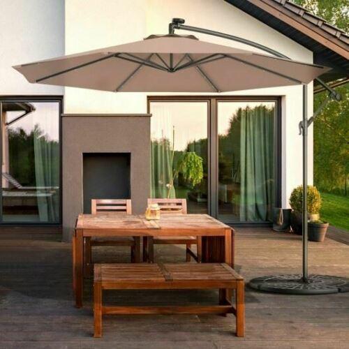 Durable 10 Inch Patio Hanging Solar LED Umbrella Sun Shade with Cross Base-Tan