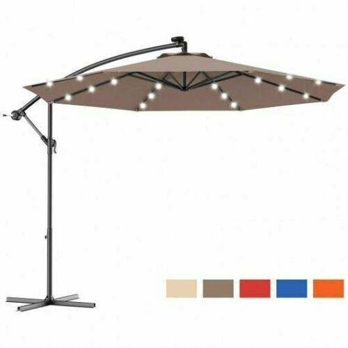 Durable 10 Inch Patio Hanging Solar LED Umbrella Sun Shade with Cross Base-Tan