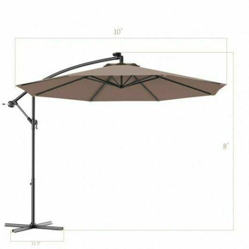 Durable 10 Inch Patio Hanging Solar LED Umbrella Sun Shade with Cross Base-Tan