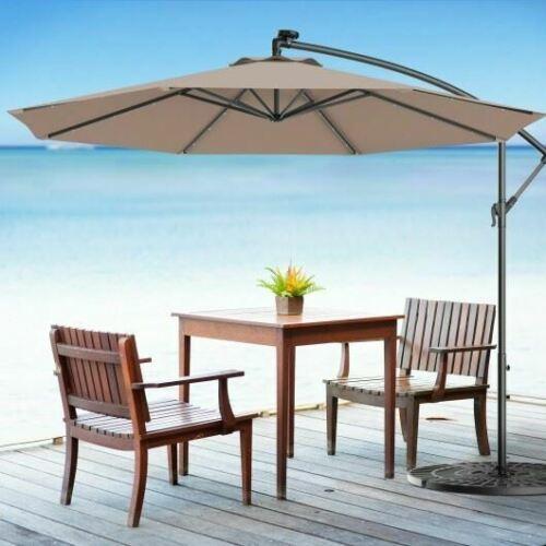 Durable 10 Inch Patio Hanging Solar LED Umbrella Sun Shade with Cross Base-Tan