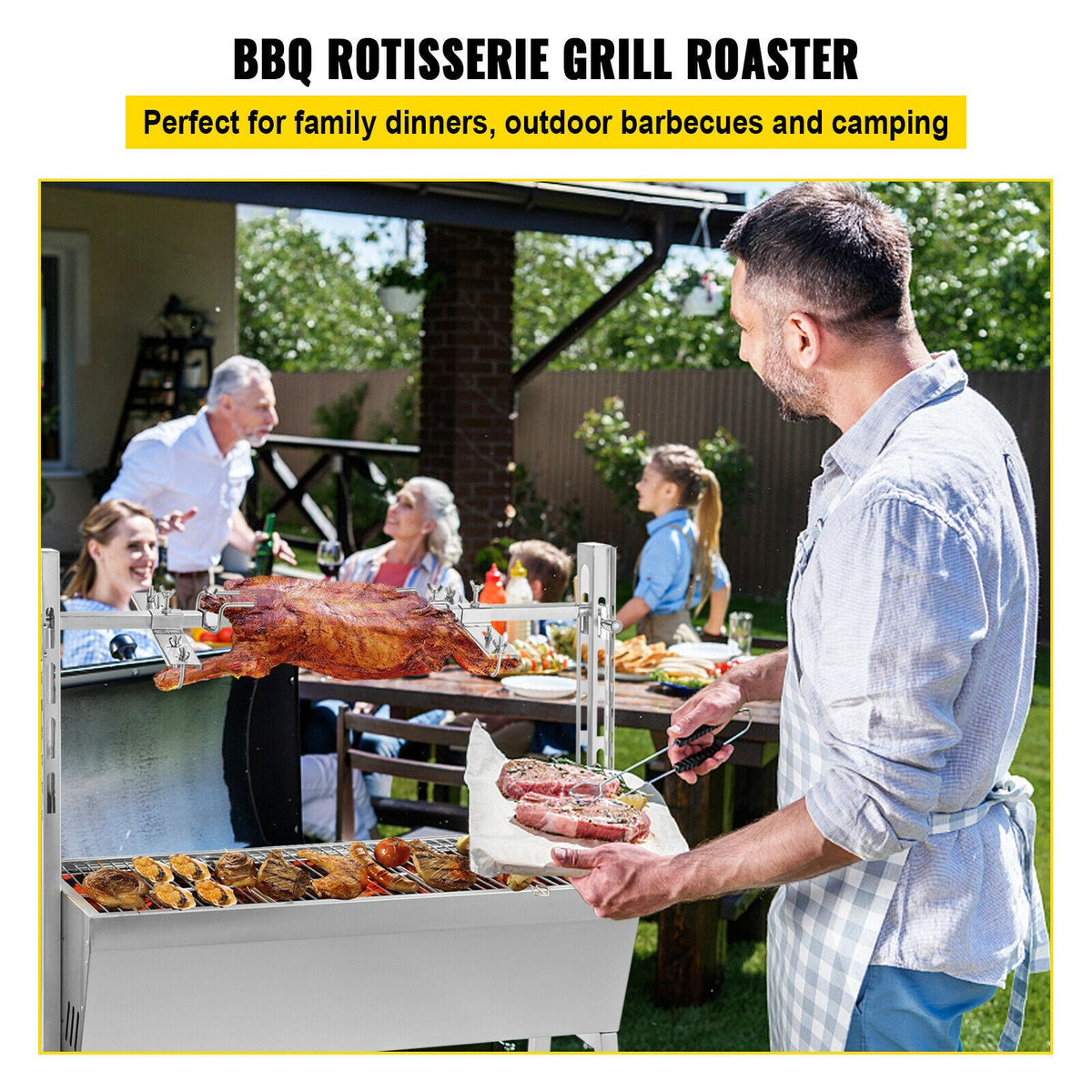 42'' 88Lbs Stainless Lamb Roaster Rotisserie Spit Wind Shield Charcoal Pig