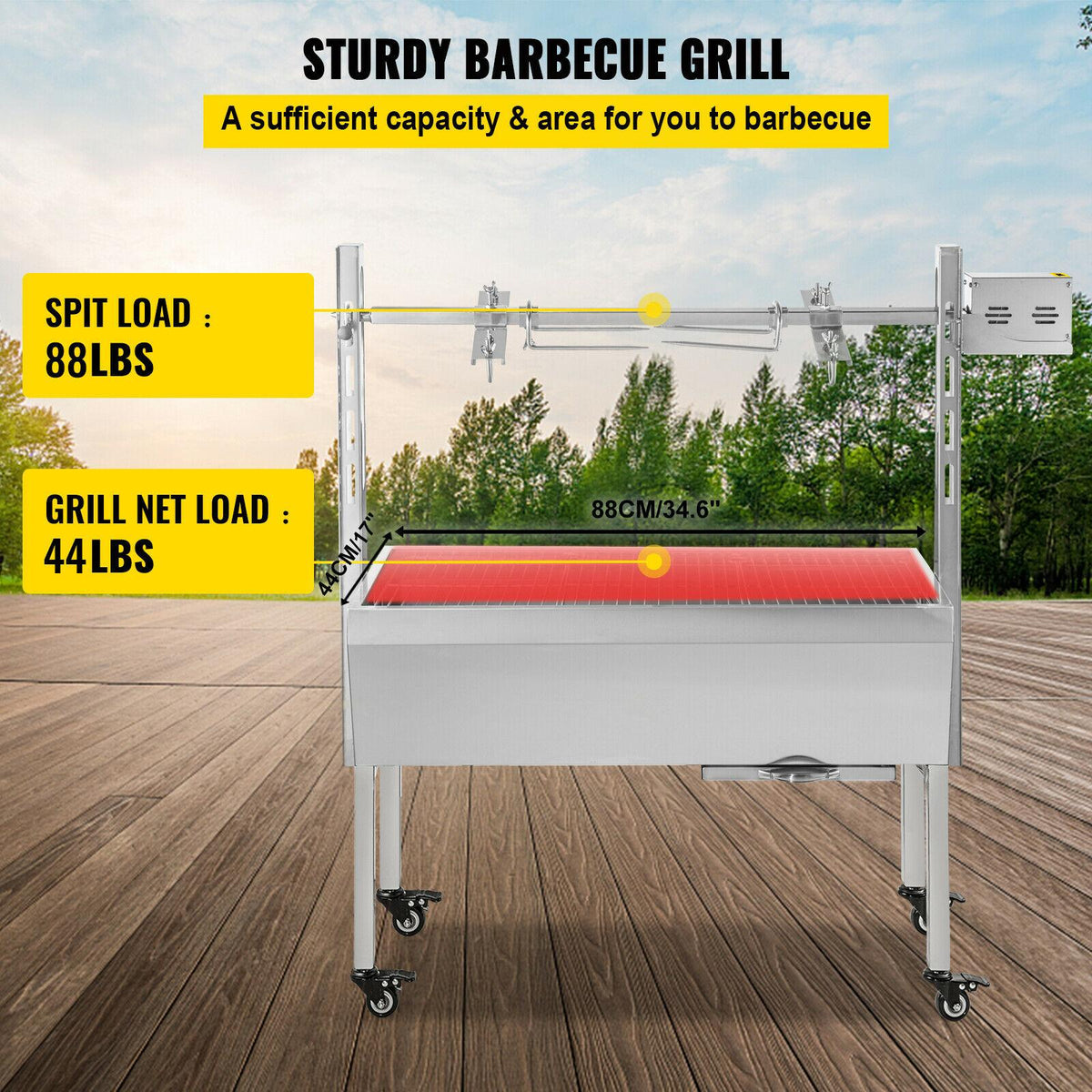 42'' 88Lbs Stainless Lamb Roaster Rotisserie Spit Wind Shield Charcoal Pig