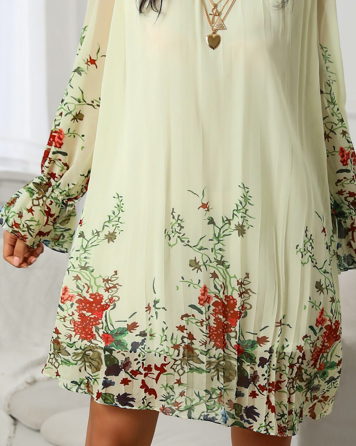 Florla Print Bell Cuff Ruched Casual Dress