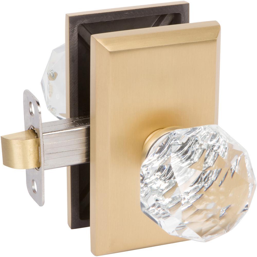 Crystal Ball Bed/Bath Door Knob with Grande Square Rosette in Satin Gold
