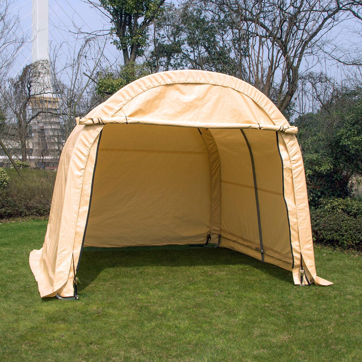 10x10x8 FT Carport Storage Shed Tent Auto Shelter Car Garage Steel Frame Beige