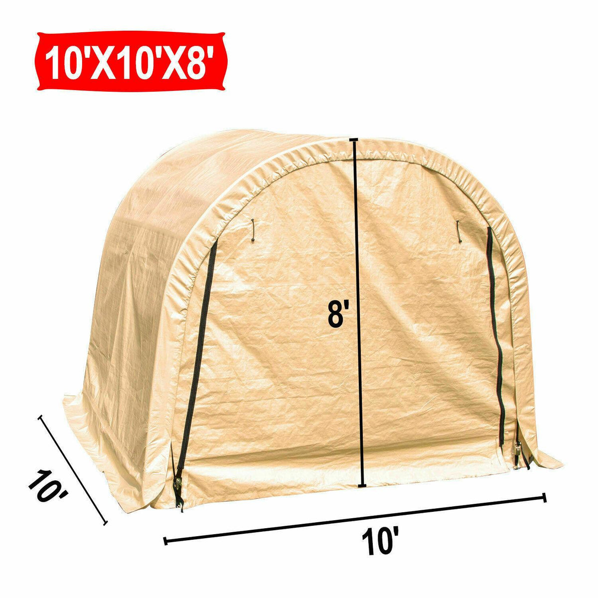 10x10x8 FT Carport Storage Shed Tent Auto Shelter Car Garage Steel Frame Beige