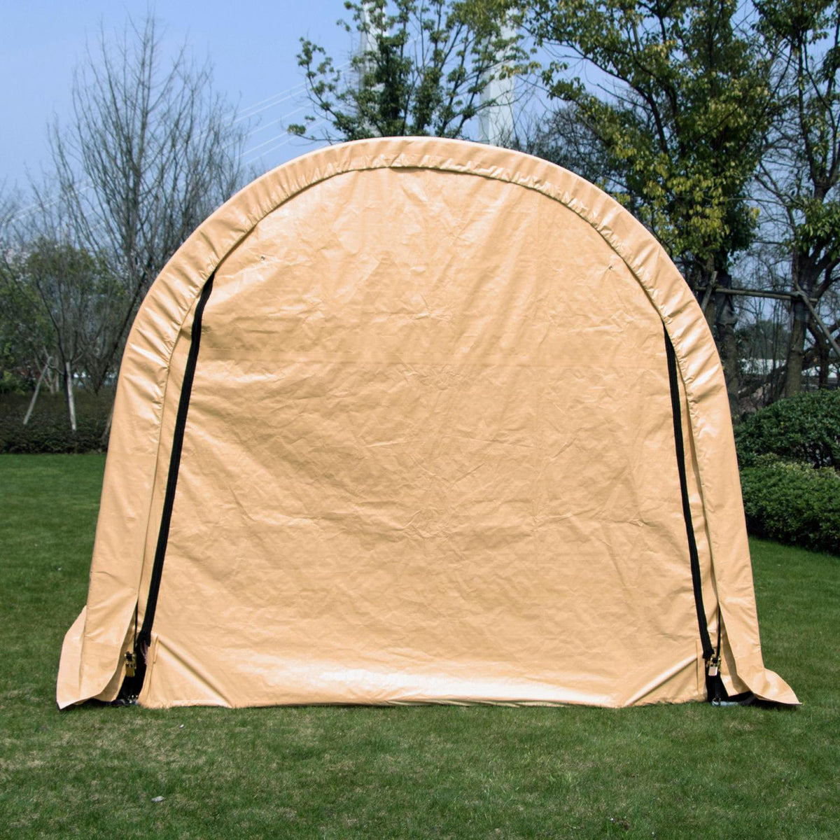 10x10x8 FT Carport Storage Shed Tent Auto Shelter Car Garage Steel Frame Beige