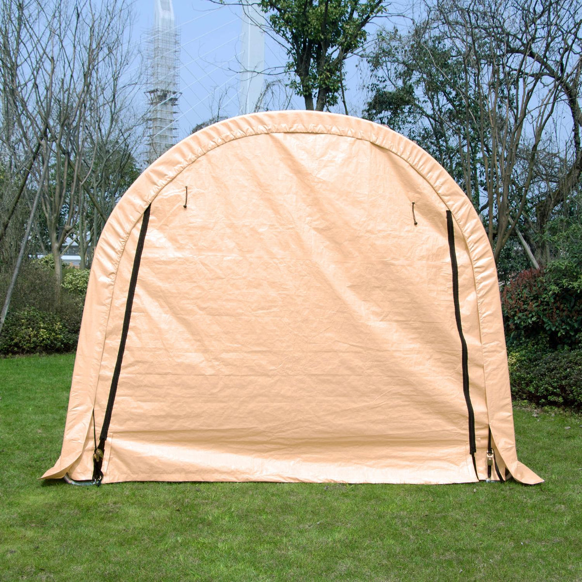 10x10x8 FT Carport Storage Shed Tent Auto Shelter Car Garage Steel Frame Beige