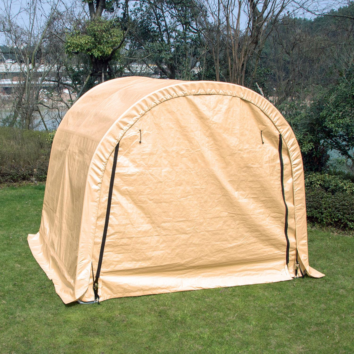 10x10x8 FT Carport Storage Shed Tent Auto Shelter Car Garage Steel Frame Beige