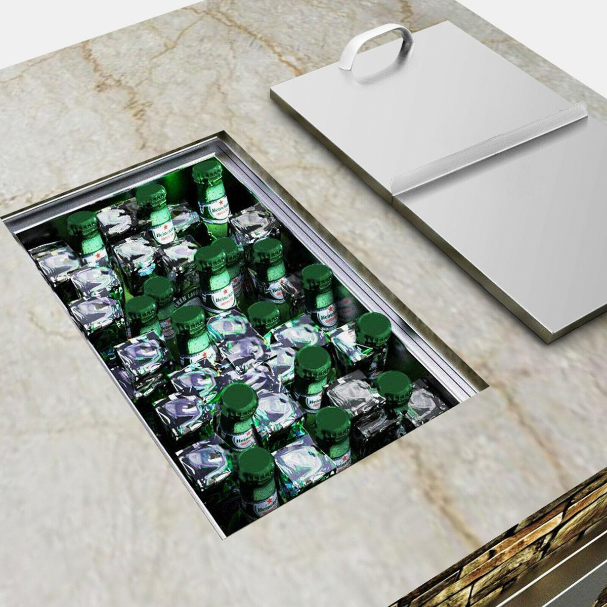Outdoor Kitchen Drop-in Ice Chest Cooler Underbar Ice Bin 304 Stainless Steel
