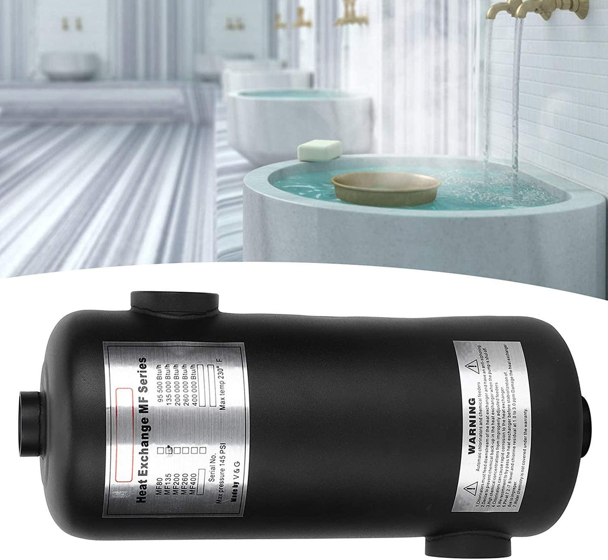 Aqur2020 Pool Heater Swimming, Swimming Pool Tubular Heat Exchanger Thermostatic for Hot Spring Pond Bathtub